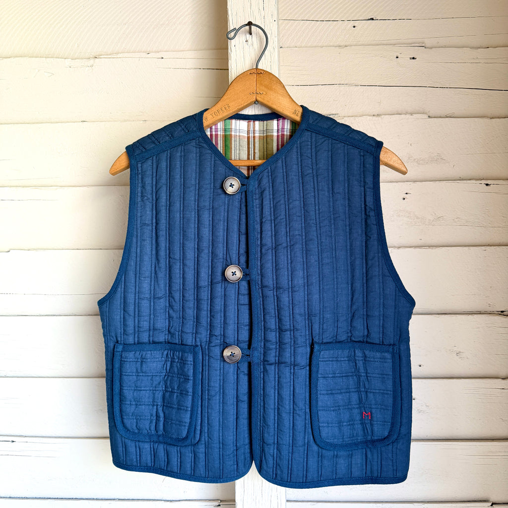 Madras Blue Reversible Vest No. 828