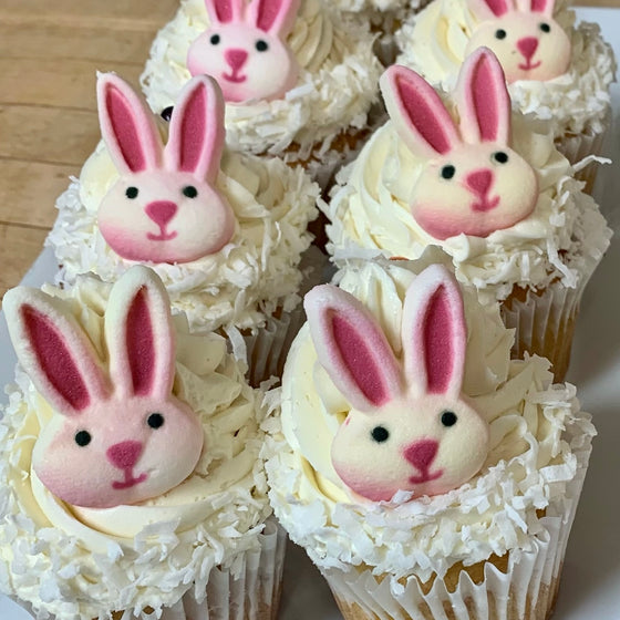 Six Coconut Bunny Cupcakes