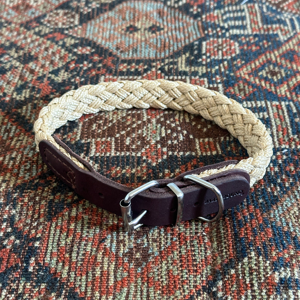 Beige Braided Nylon and Leather Dog Collar