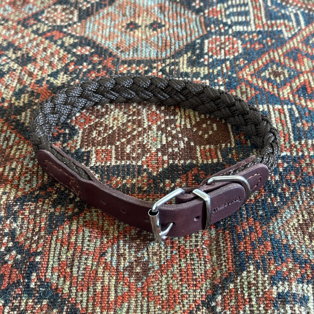 Brown Braided Nylon and Leather Dog Collar