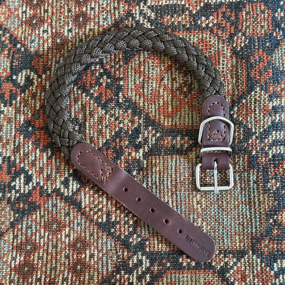 Brown Braided Nylon and Leather Dog Collar