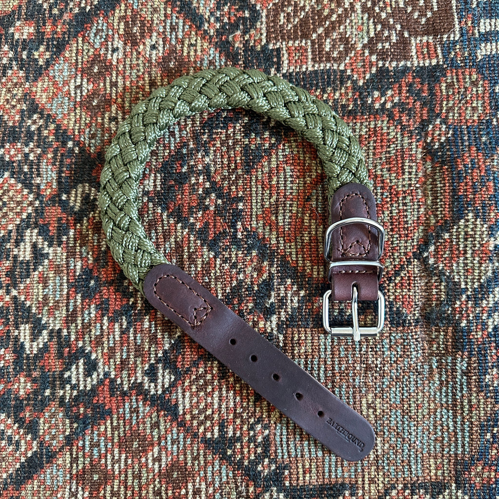 Green Braided Nylon and Leather Dog Collar