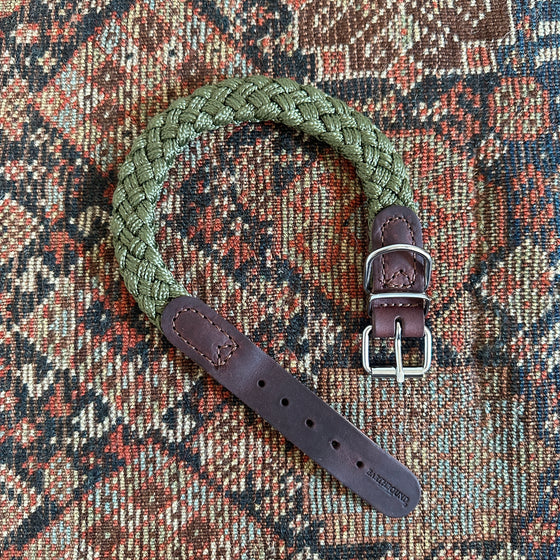 Green Braided Nylon and Leather Dog Collar