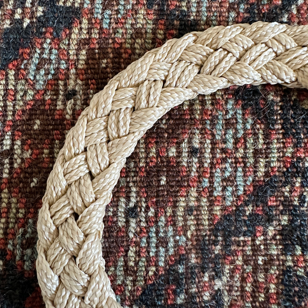 Beige Braided Nylon and Leather Dog Collar