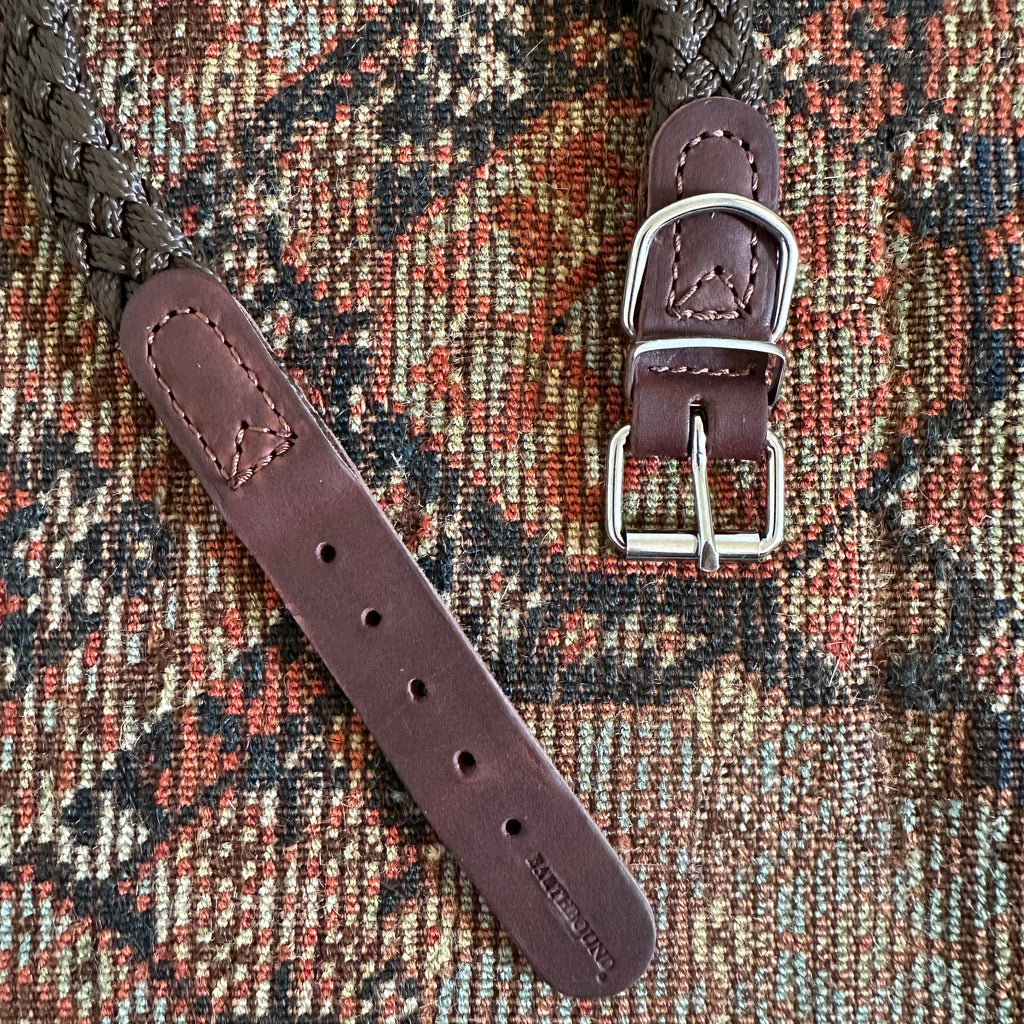 Brown Braided Nylon and Leather Dog Collar