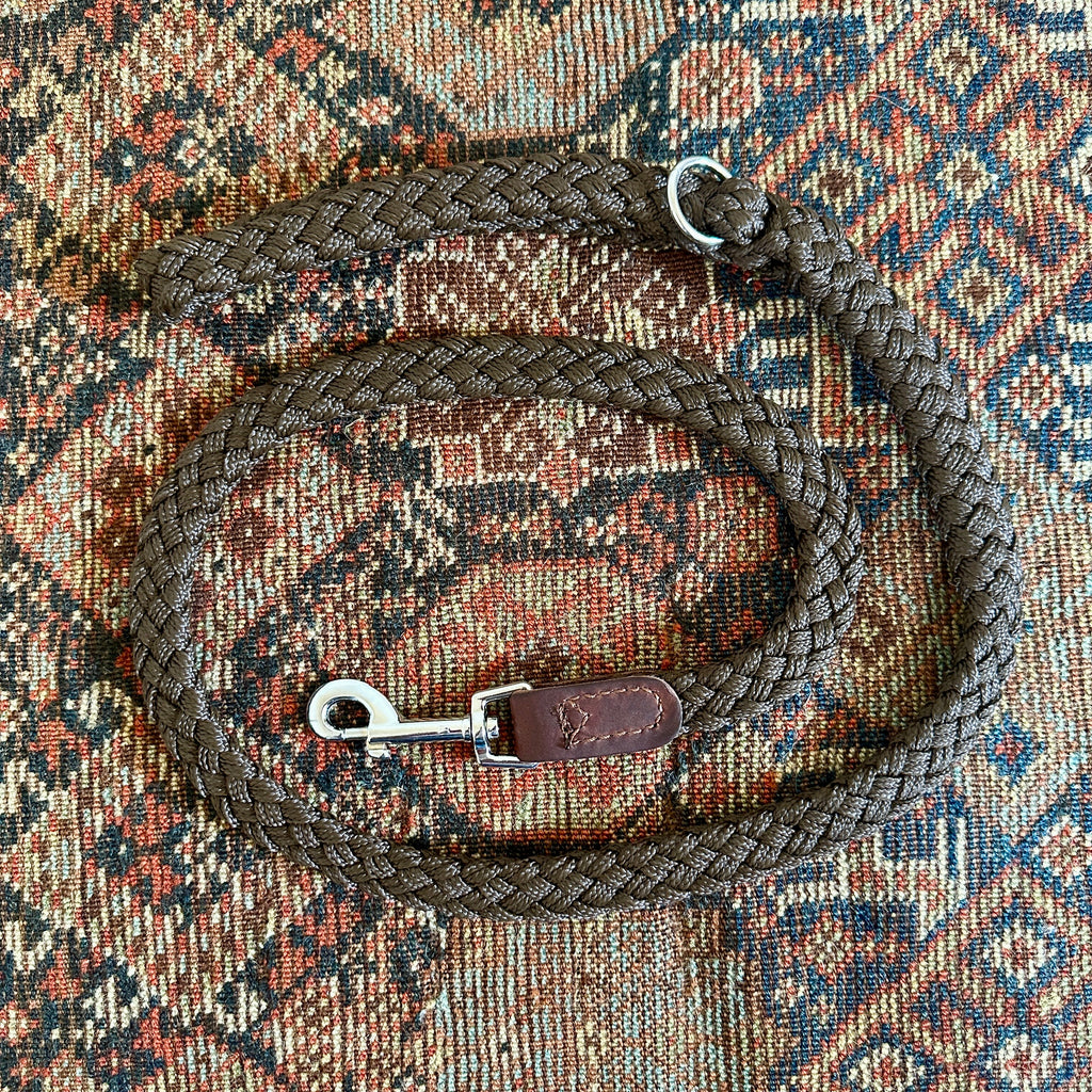 Brown Braided Nylon and Leather Dog Lead