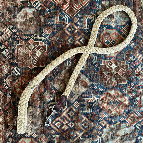 Beige Braided Nylon and Leather Dog Lead