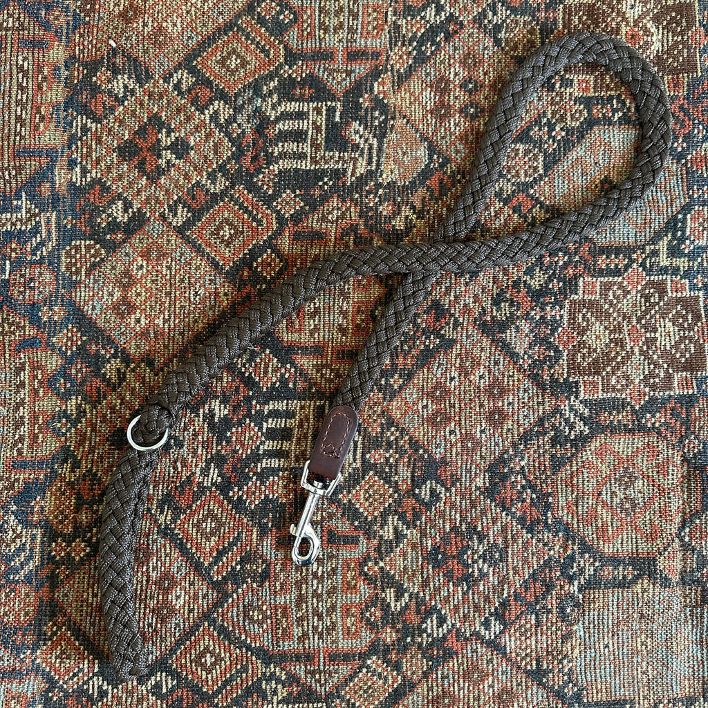 Brown Braided Nylon and Leather Dog Lead