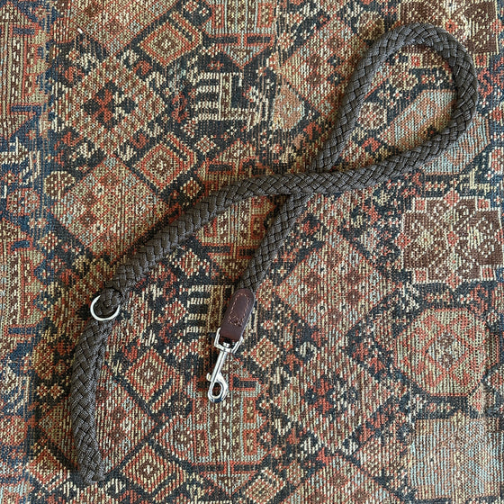 Brown Braided Nylon and Leather Dog Lead