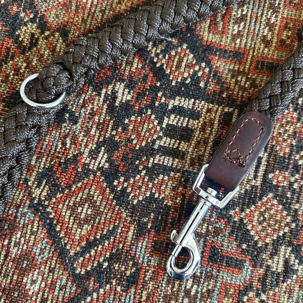 Brown Braided Nylon and Leather Dog Lead