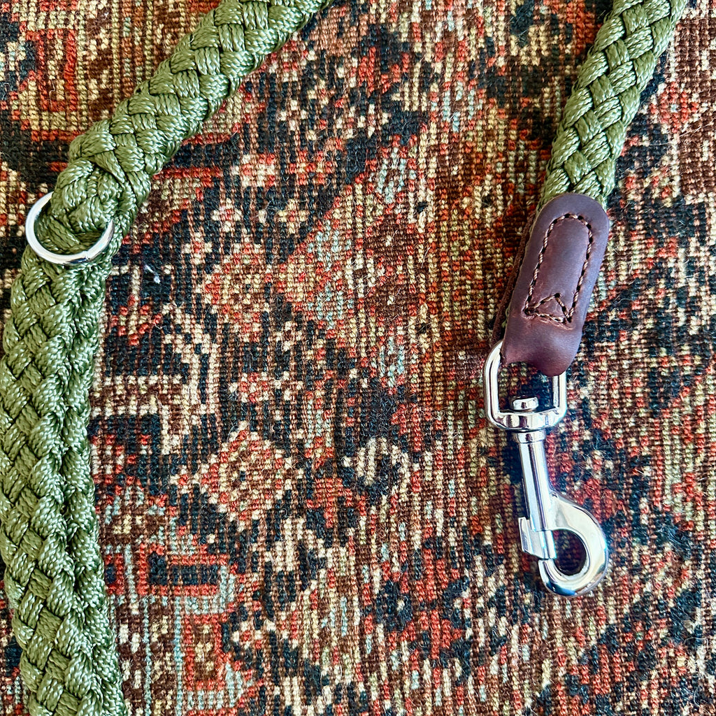 Green Braided Nylon and Leather Dog Lead
