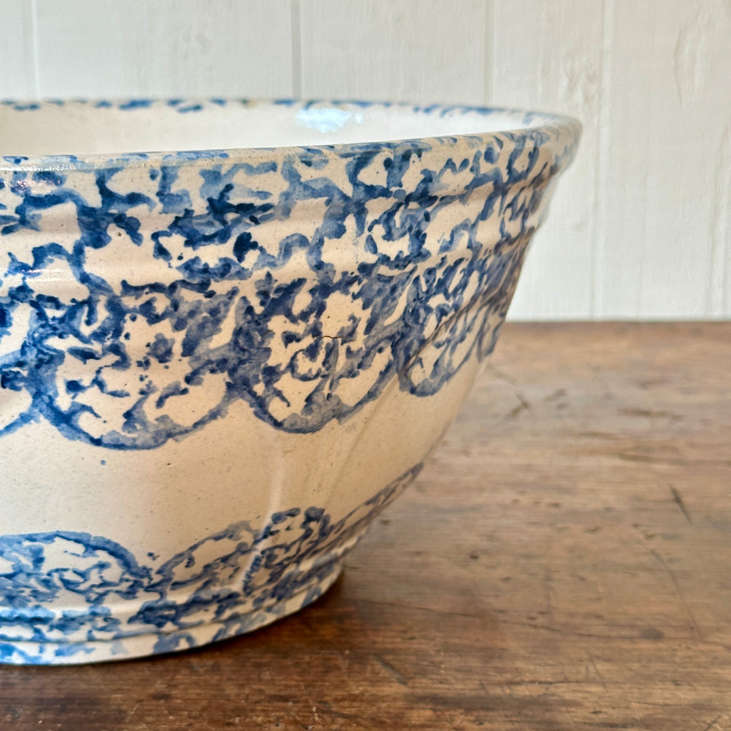 19th Century Blue Spongeware Mixing Bowl