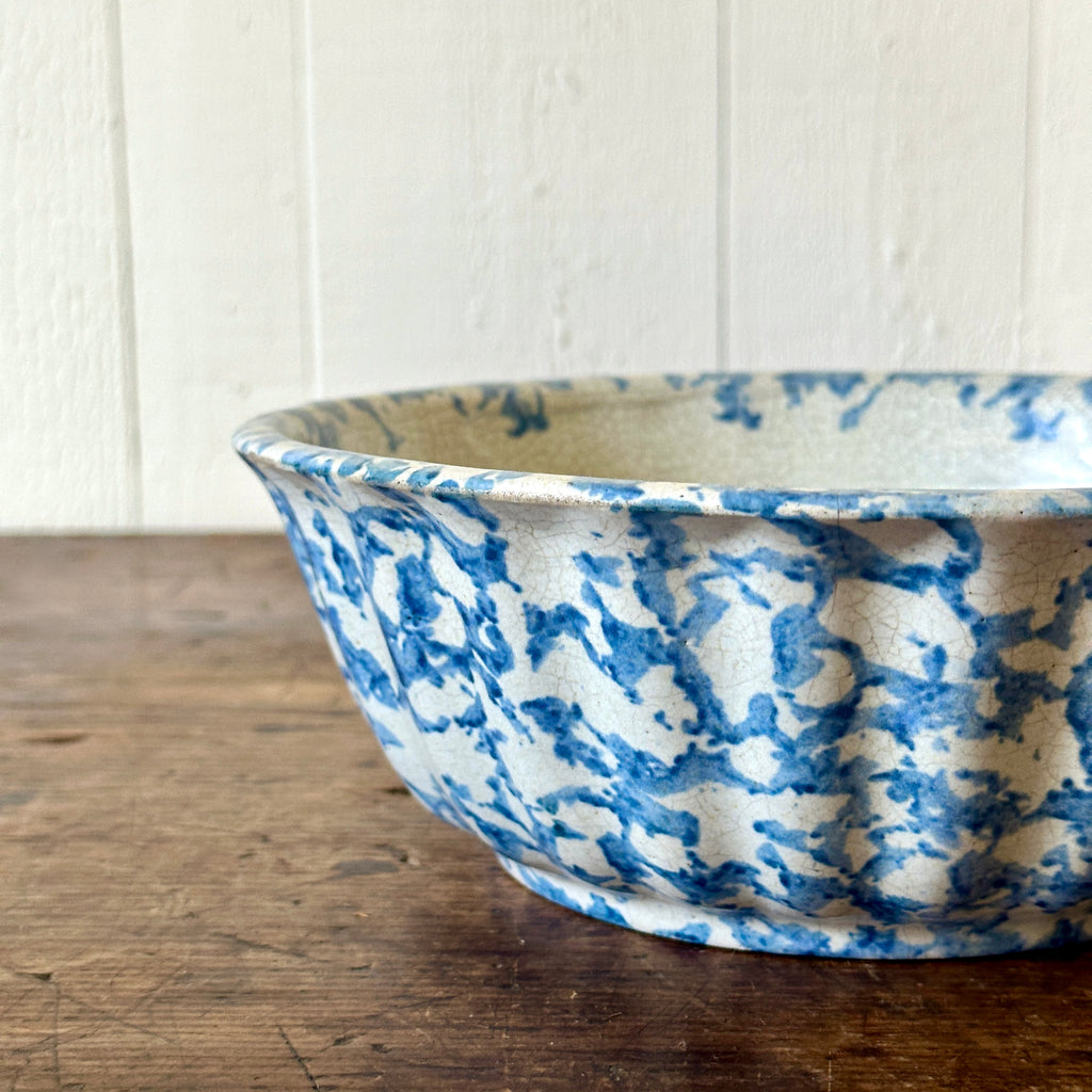 Antique Blue Fluted Spongeware Bowl