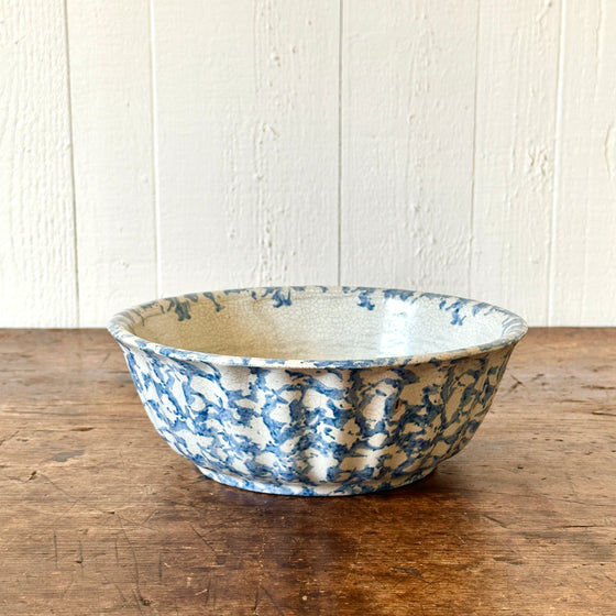 Antique Blue Fluted Spongeware Bowl