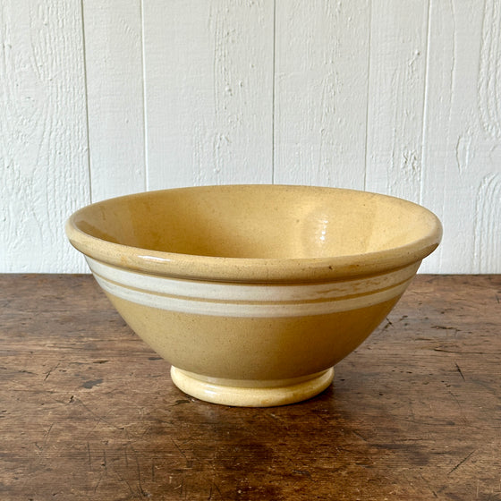 Large Antique Yellowware Bowl with Two White Bands
