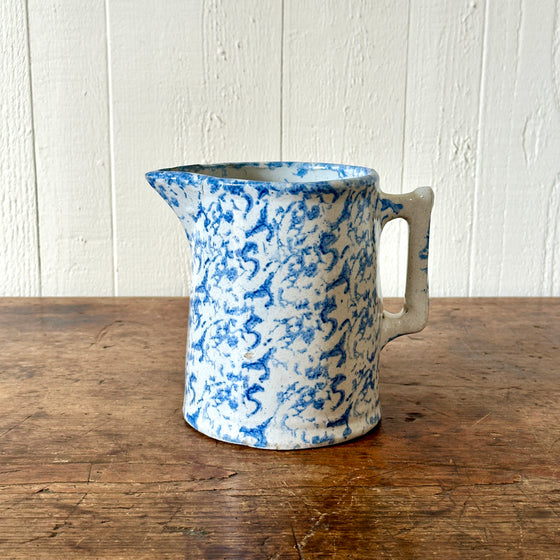 Antique Blue Spongeware Hallboy Pitcher