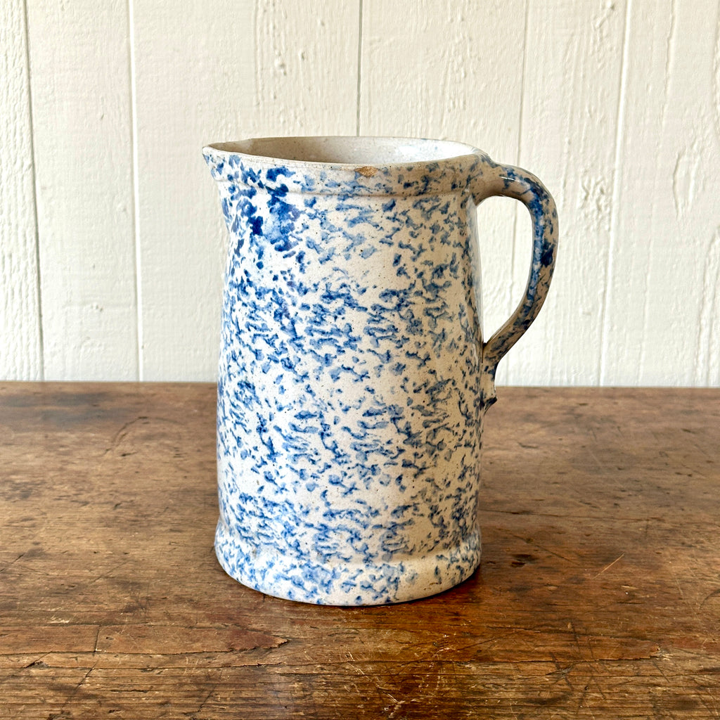 Antique Blue & White Spongeware Pitcher