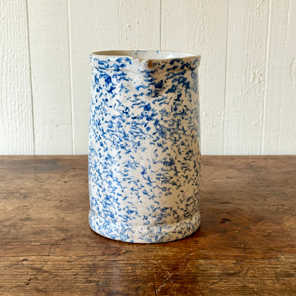 Antique Blue & White Spongeware Pitcher