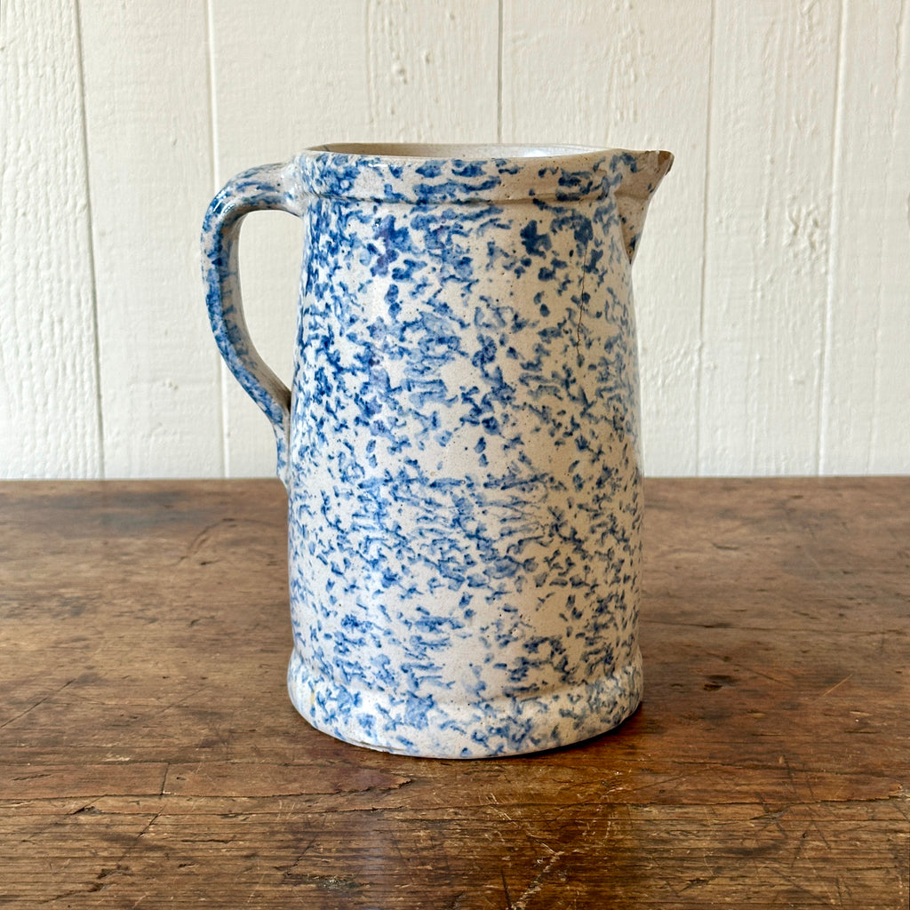 Antique Blue & White Spongeware Pitcher
