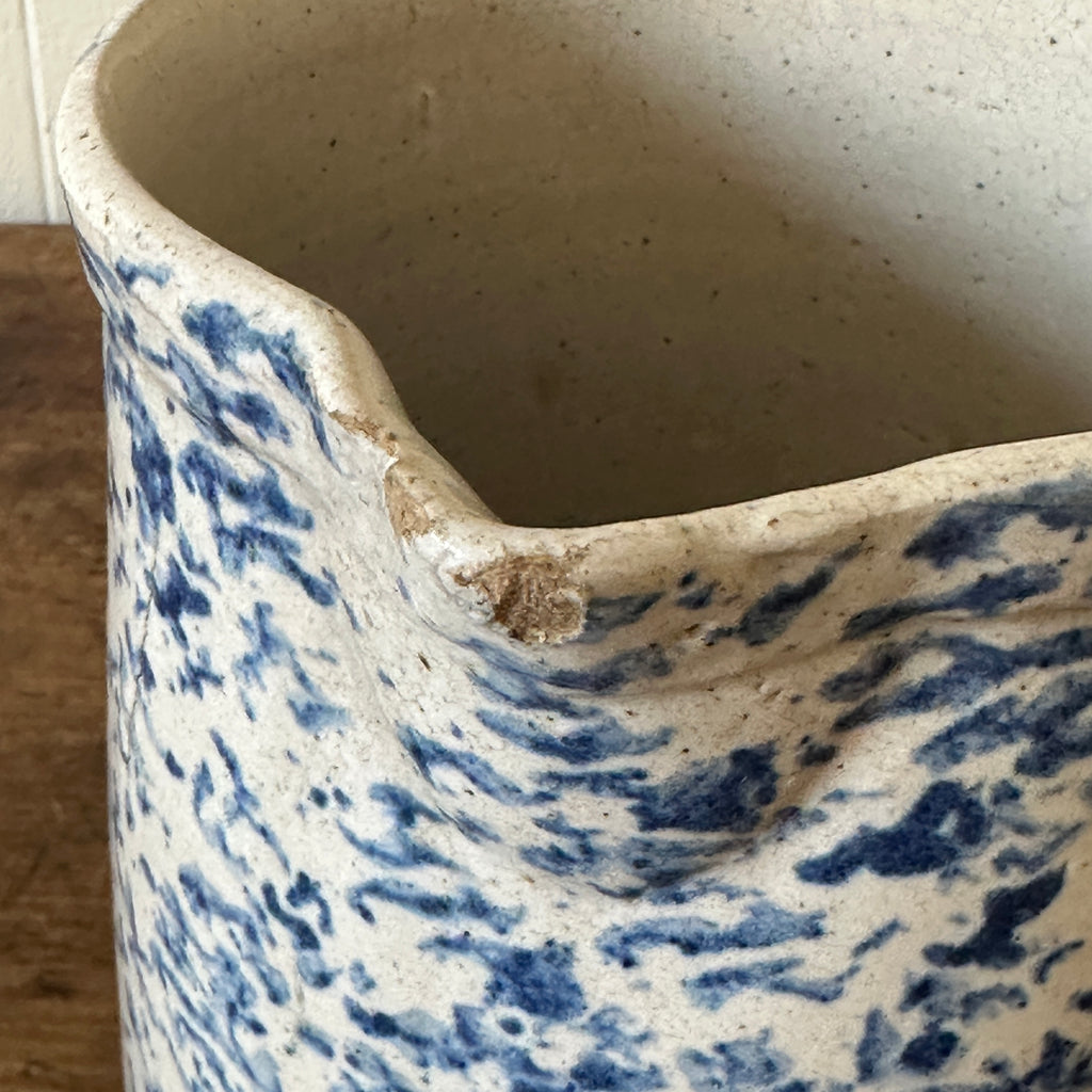 Antique Blue & White Spongeware Pitcher