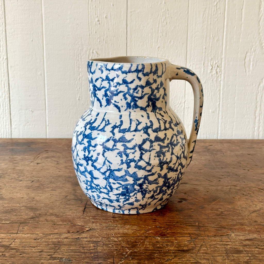 Antique Blue & White Spongeware Pitcher