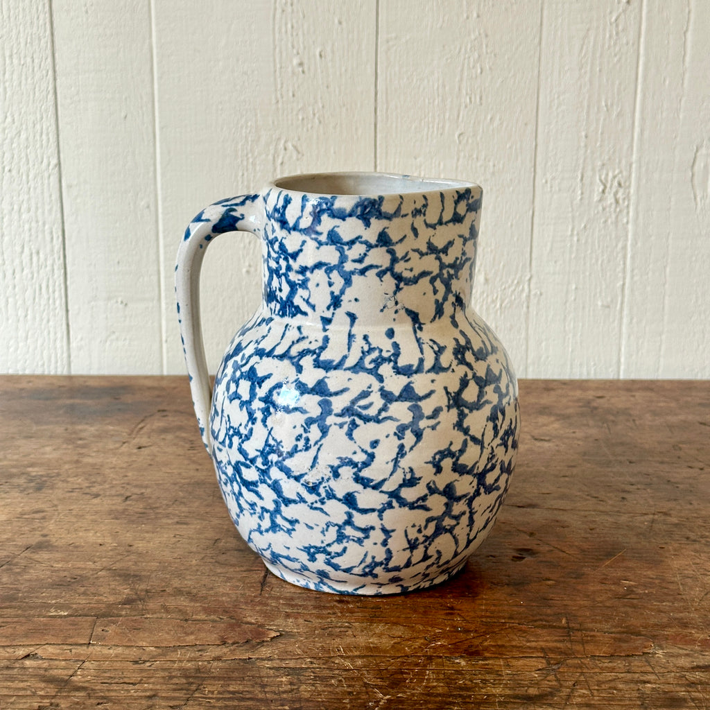Antique Blue & White Spongeware Pitcher