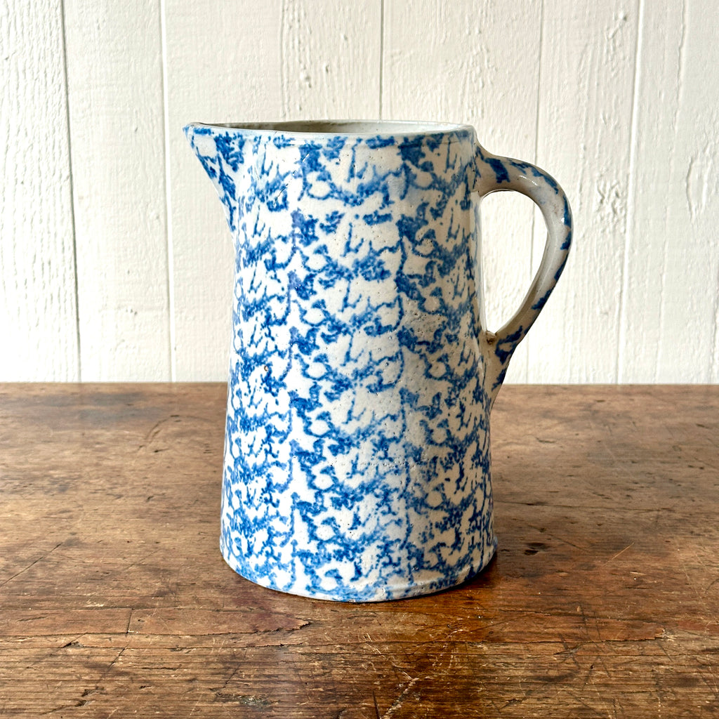 Antique Blue & White Spongeware Pitcher
