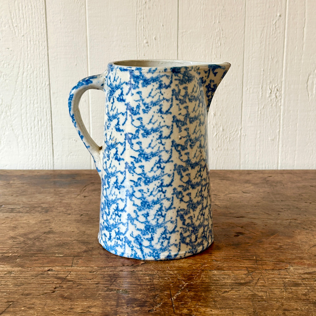 Antique Blue & White Spongeware Pitcher