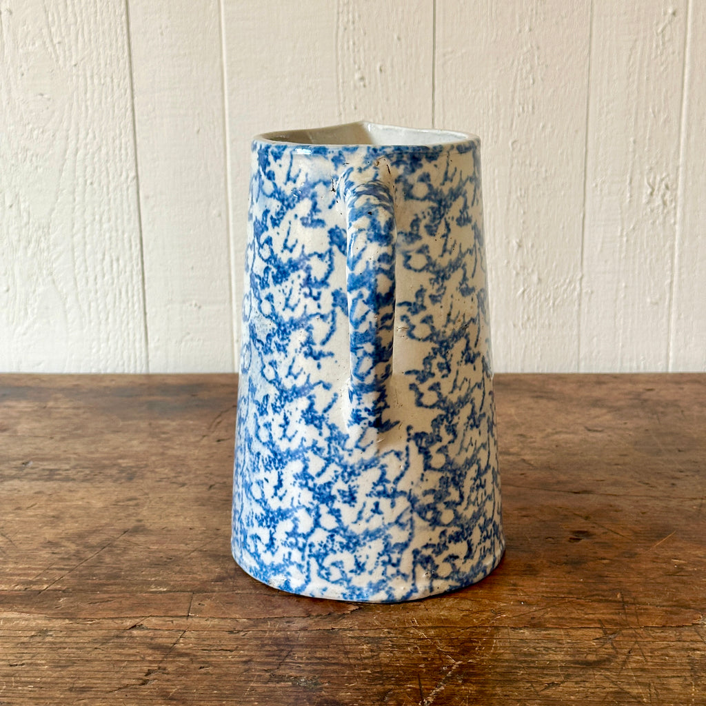Antique Blue & White Spongeware Pitcher