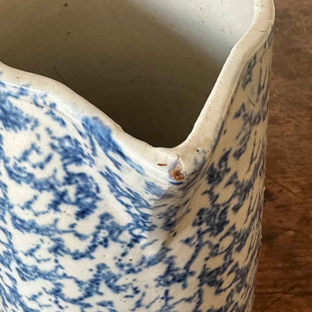Antique Blue & White Spongeware Pitcher