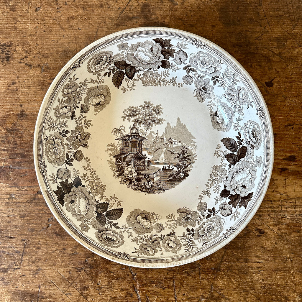 Large Brown Transferware Serving Bowl