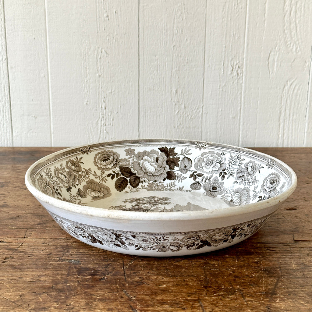 Large Brown Transferware Serving Bowl