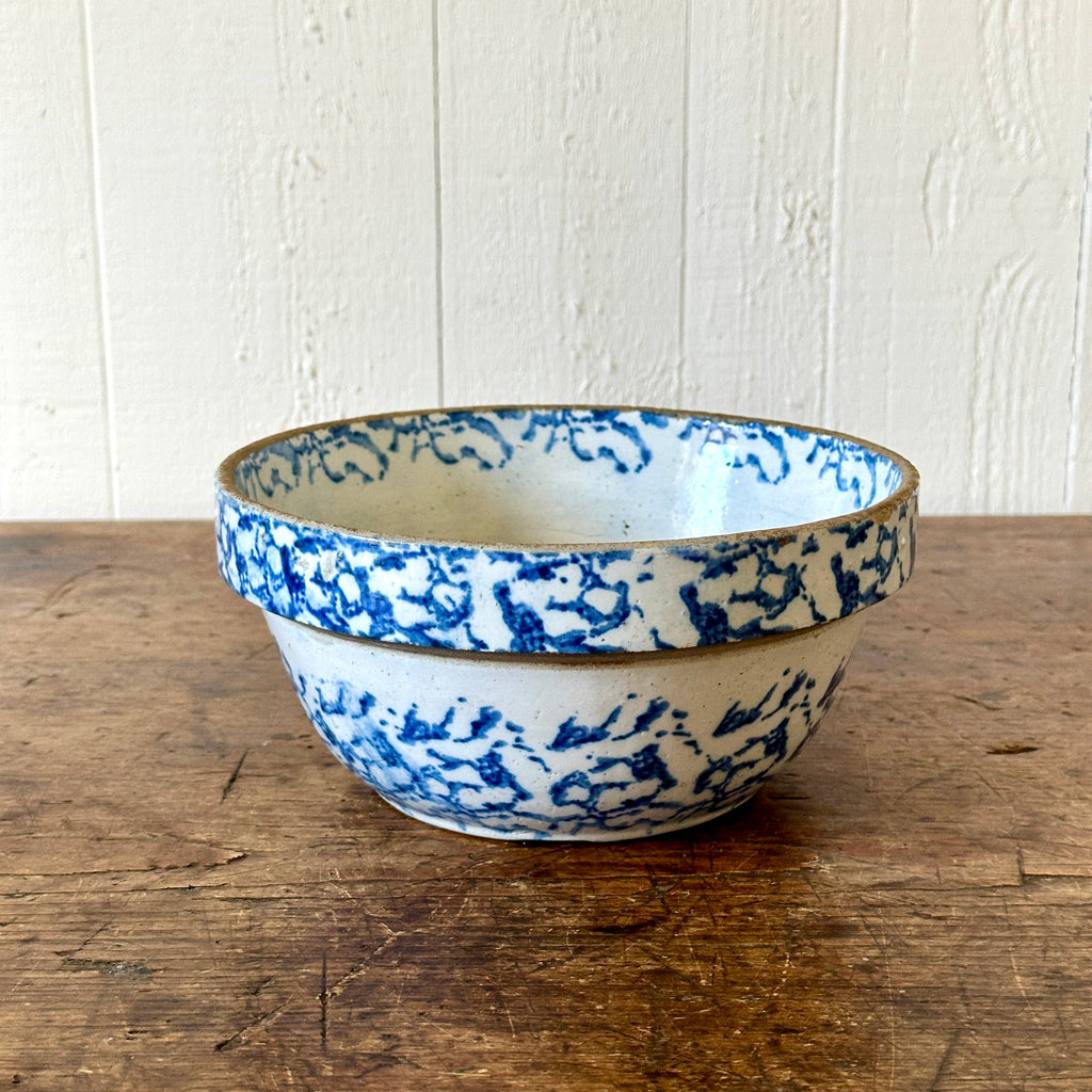 Antique Blue Spongeware Mixing Bowl