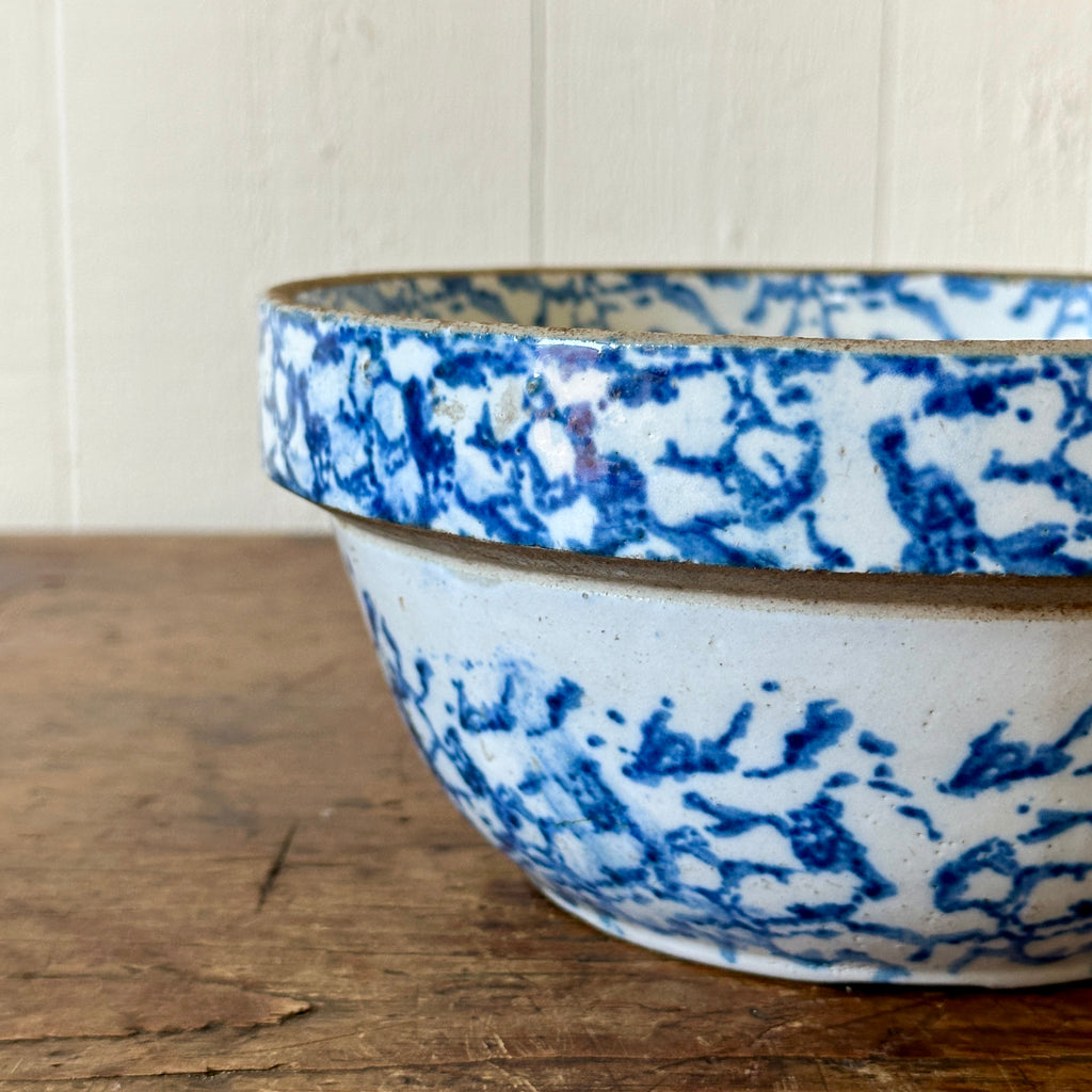 Antique Blue Spongeware Mixing Bowl