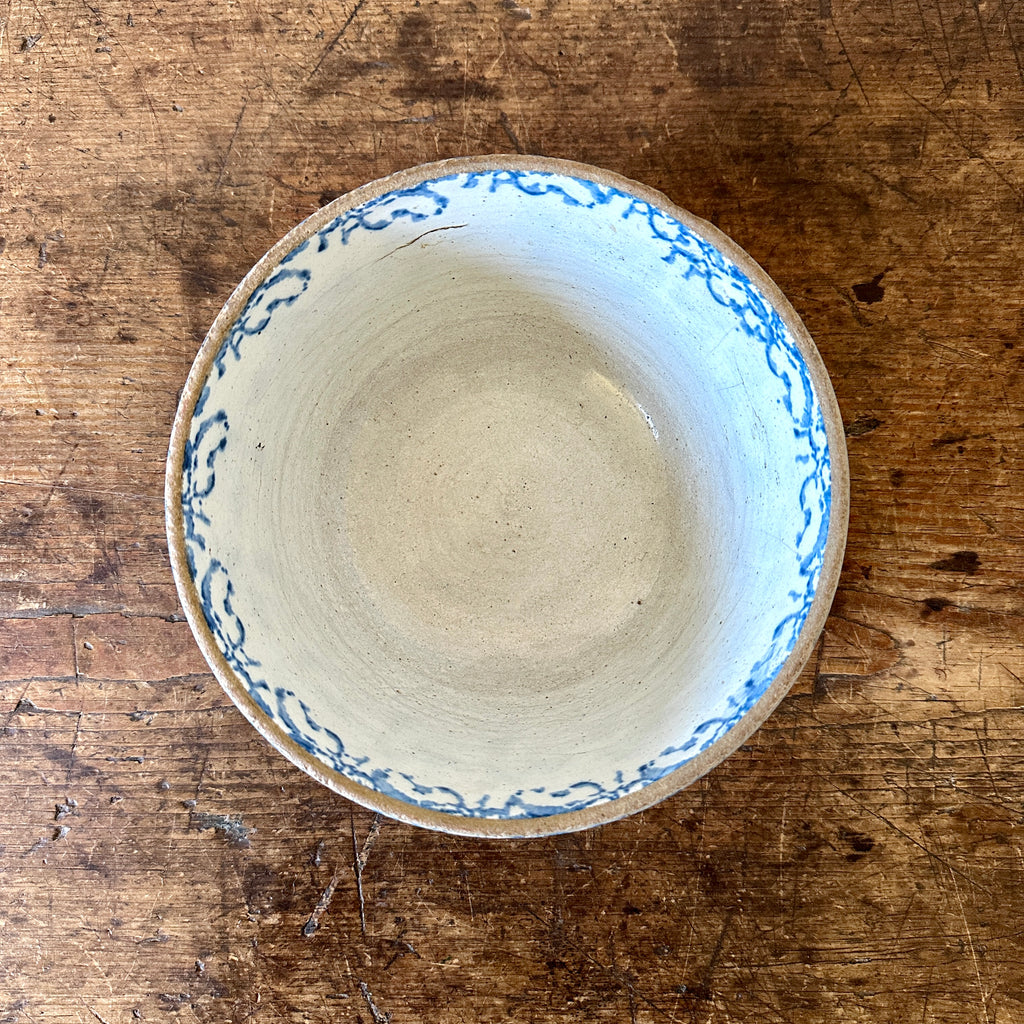 Antique Blue Spongeware Mixing Bowl