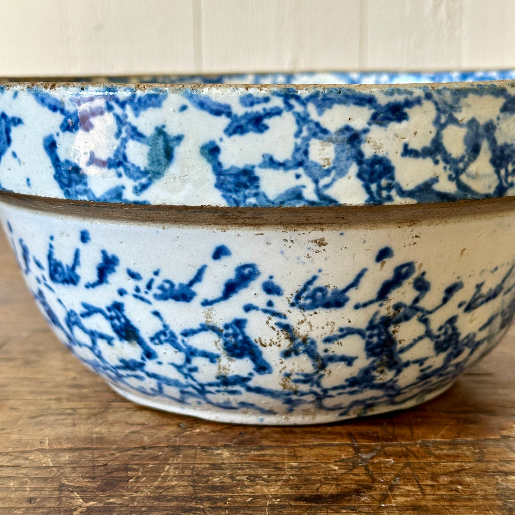 Antique Blue Spongeware Mixing Bowl