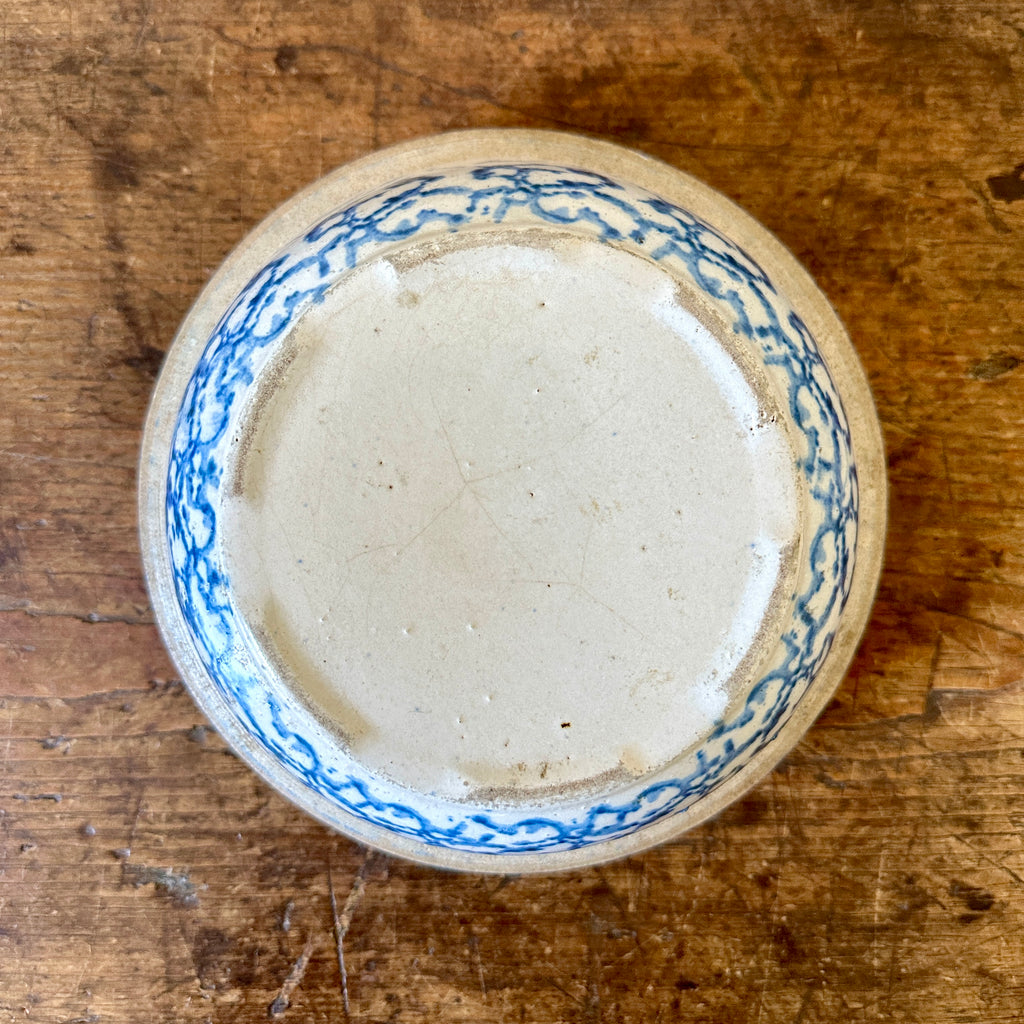 Antique Blue Spongeware Mixing Bowl