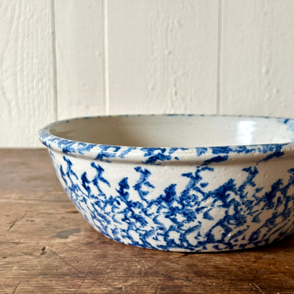 Antique Low Blue Spongeware Bowl