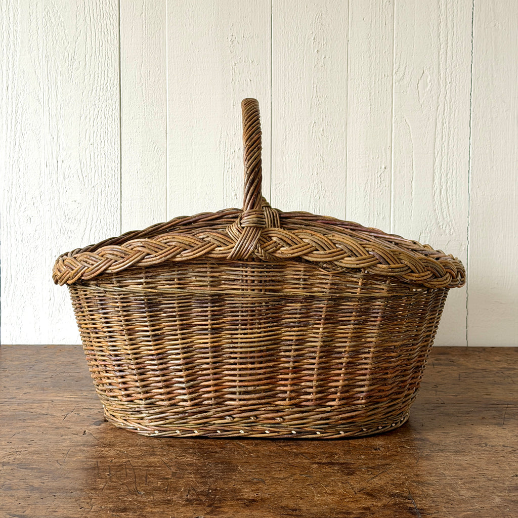 Oval Garden Basket with Plaited Border - Green