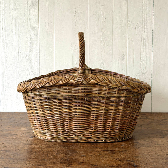 Oval Garden Basket with Plaited Border - Green
