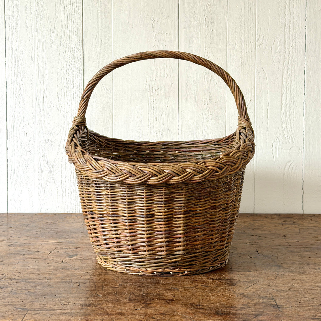 Oval Garden Basket with Plaited Border - Green