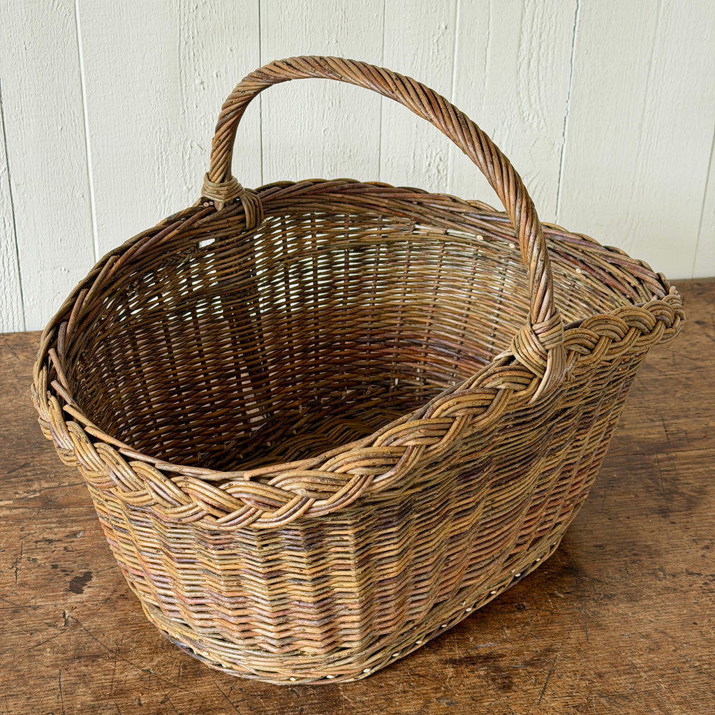 Oval Garden Basket with Plaited Border - Green
