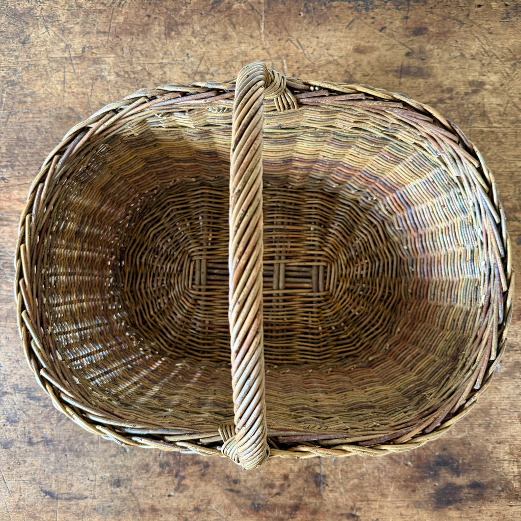 Oval Garden Basket with Plaited Border - Green