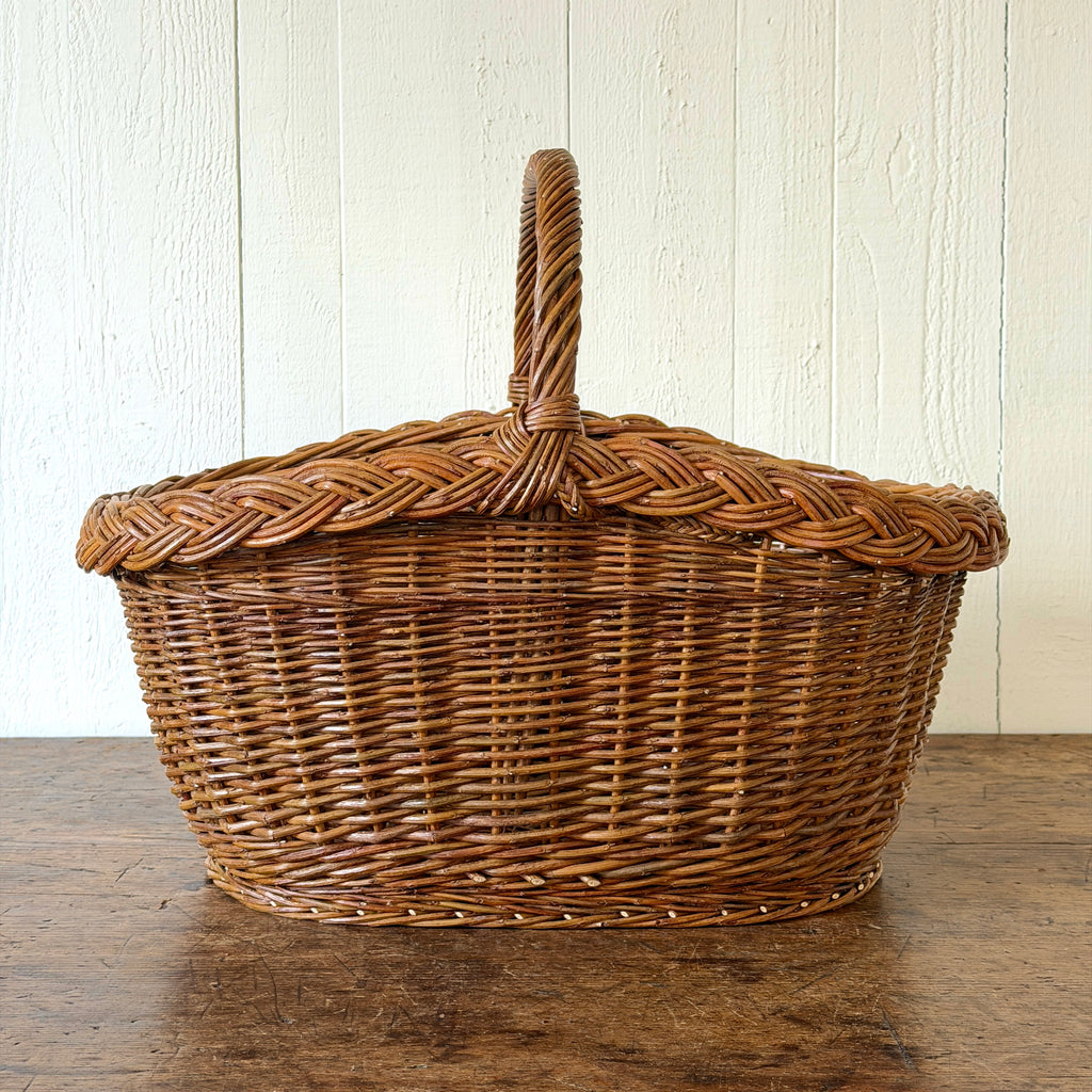 Oval Garden Basket with Plaited Border - Brown