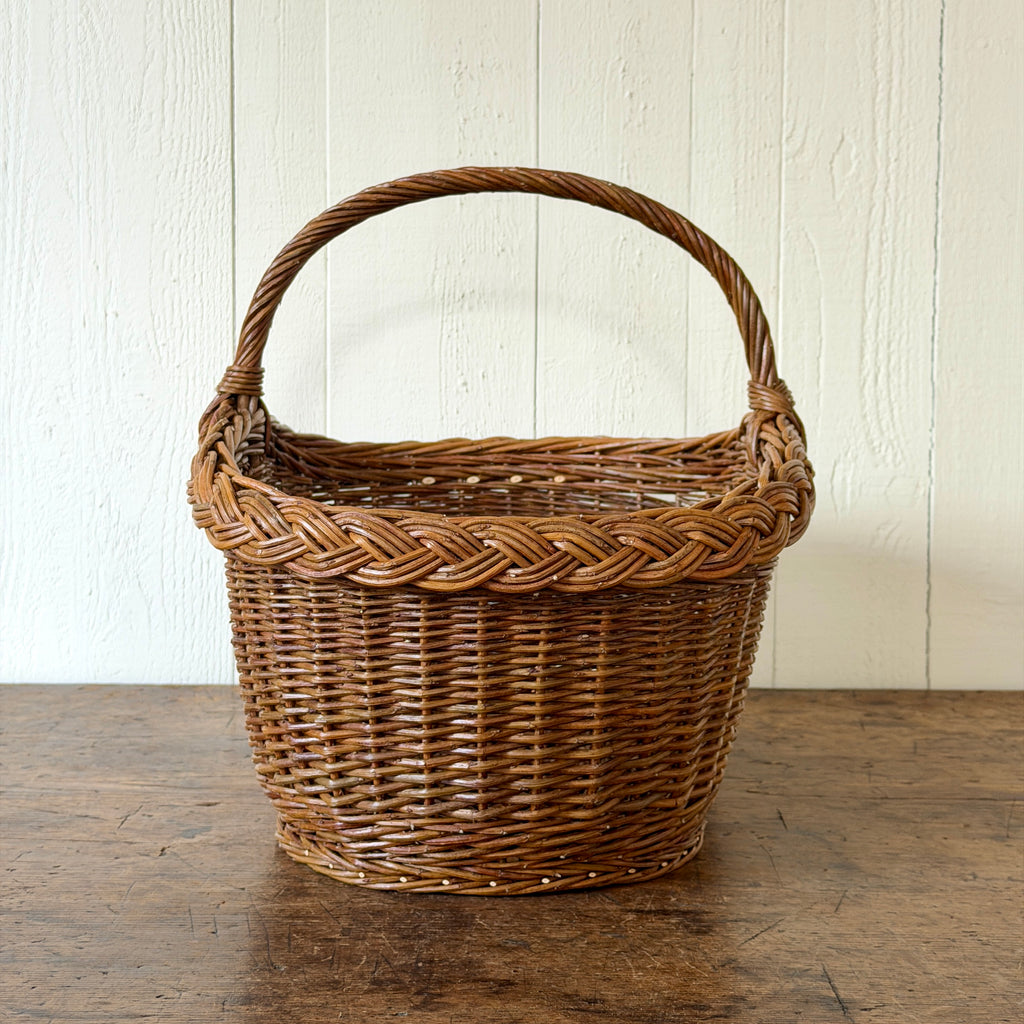 Oval Garden Basket with Plaited Border - Brown
