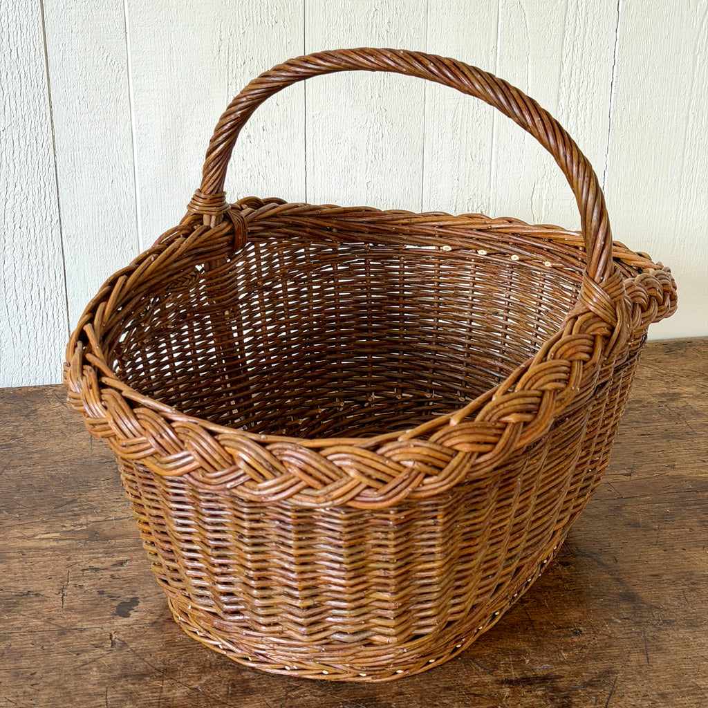 Oval Garden Basket with Plaited Border - Brown