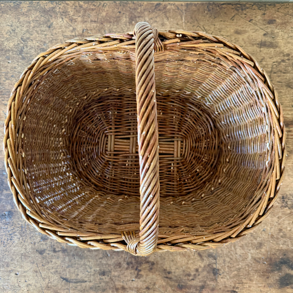 Oval Garden Basket with Plaited Border - Brown