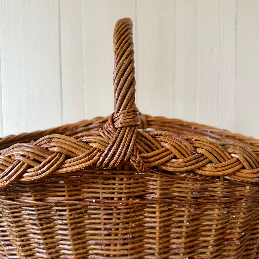 Oval Garden Basket with Plaited Border - Brown