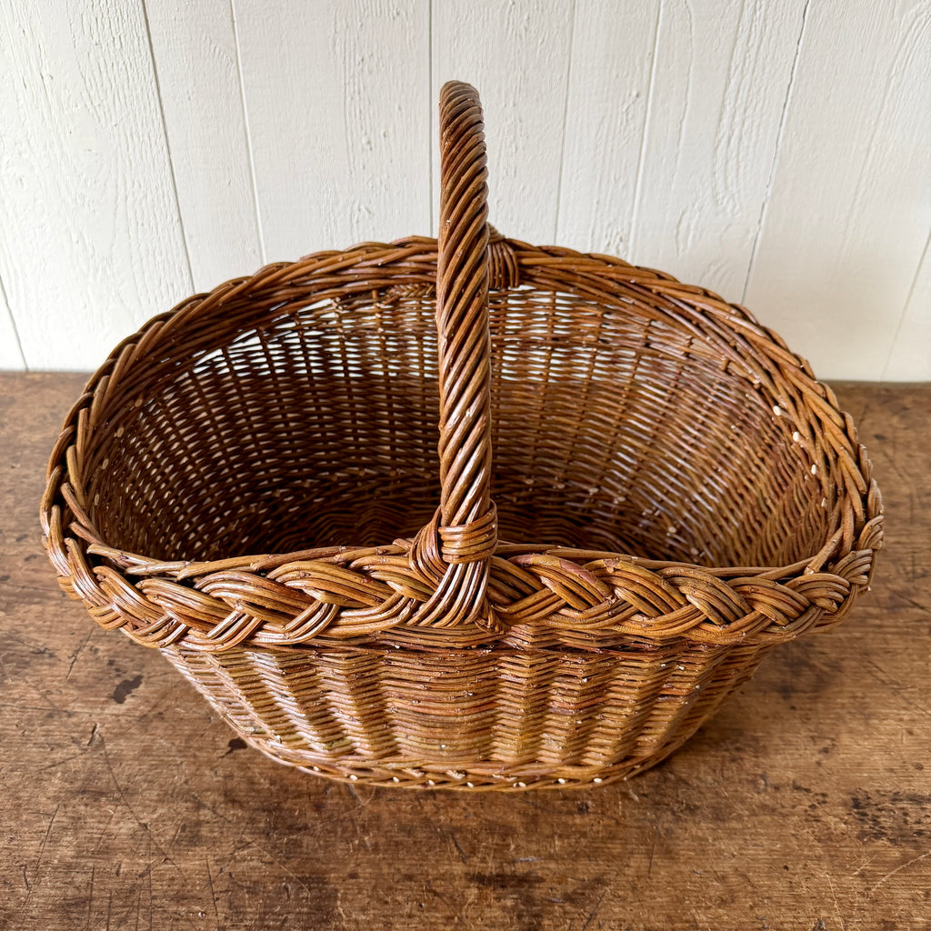 Oval Garden Basket with Plaited Border - Brown