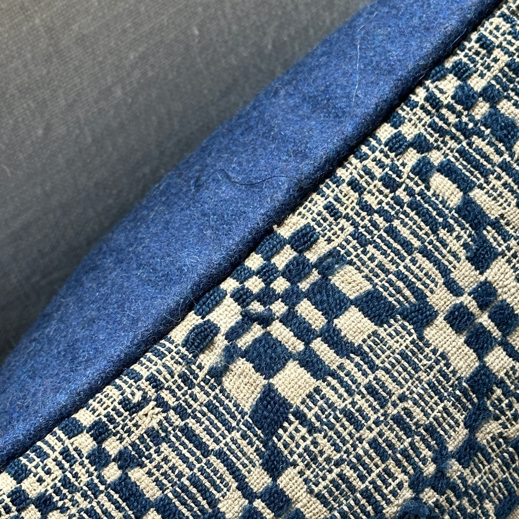 Mid 19th Century Overshot Weave Lumbar Pillow in Blue and Cream